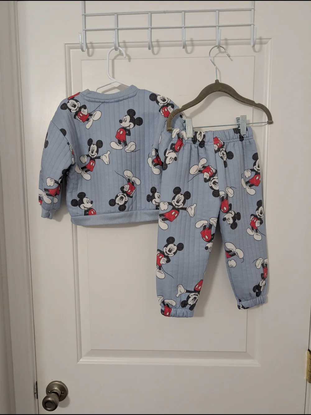 Disney Mickey Mouse Light Blue Ribbed Sweatshirt And Jogger Set